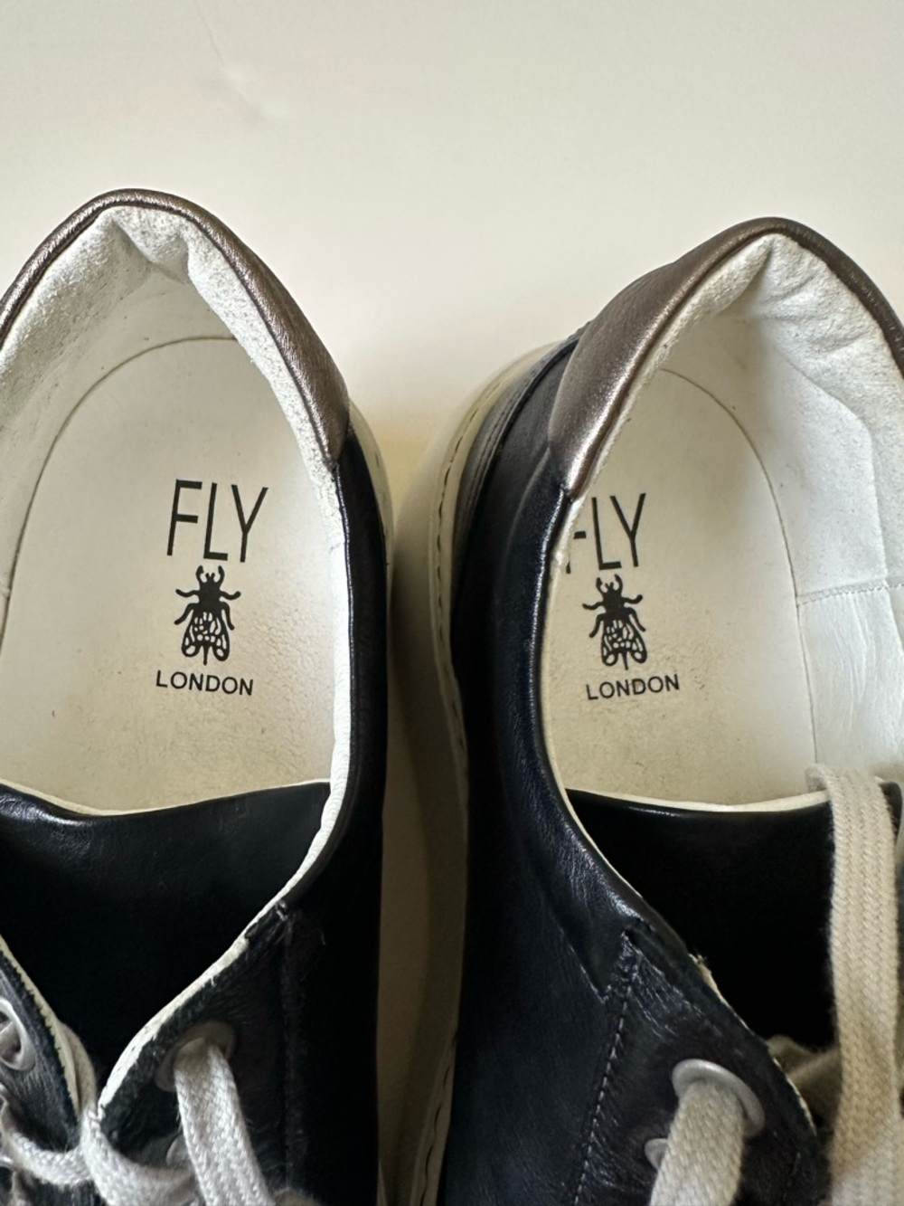 Fly London Black Leather White Wedge/ Platform Fashion Sneakers~41/US 10-10.5 - Picture 5 of 8